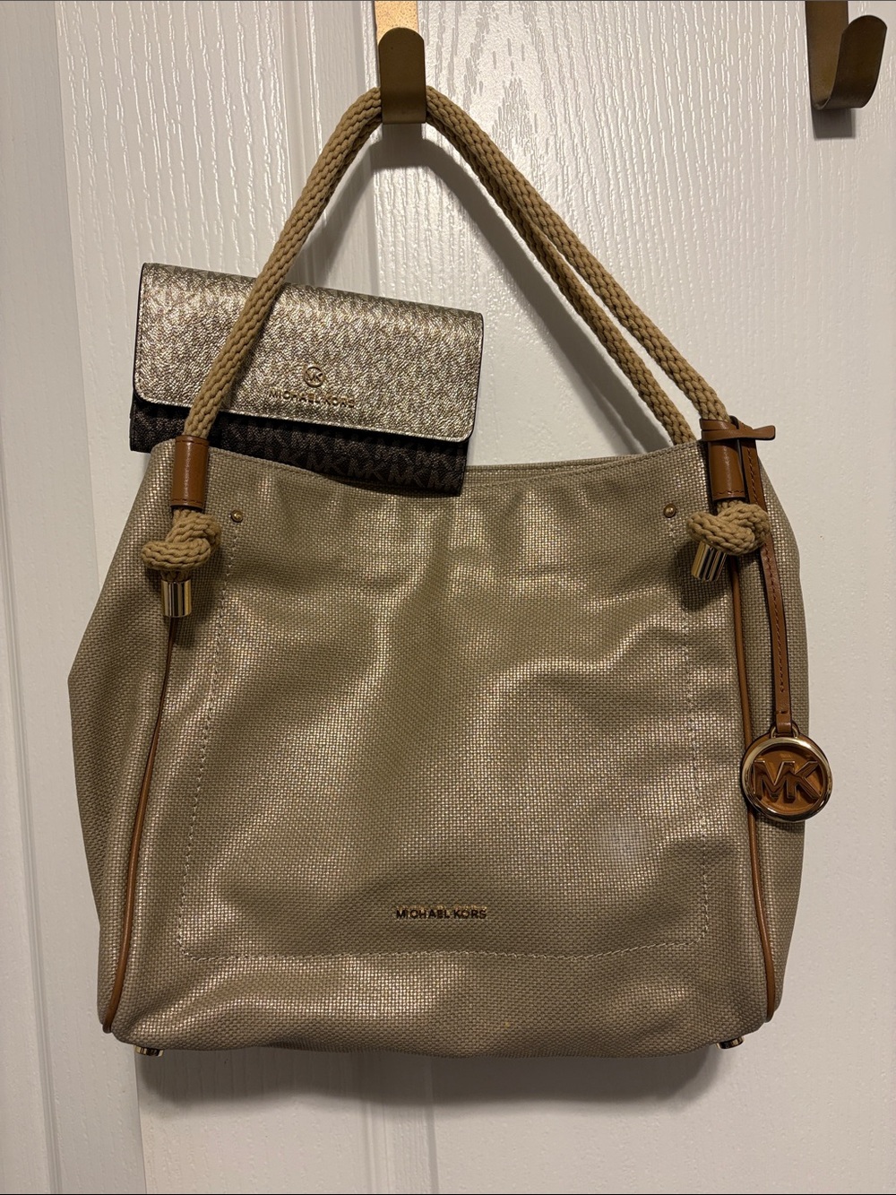 Michael Kors Taupe Tote with Rope Handles and MK Charm